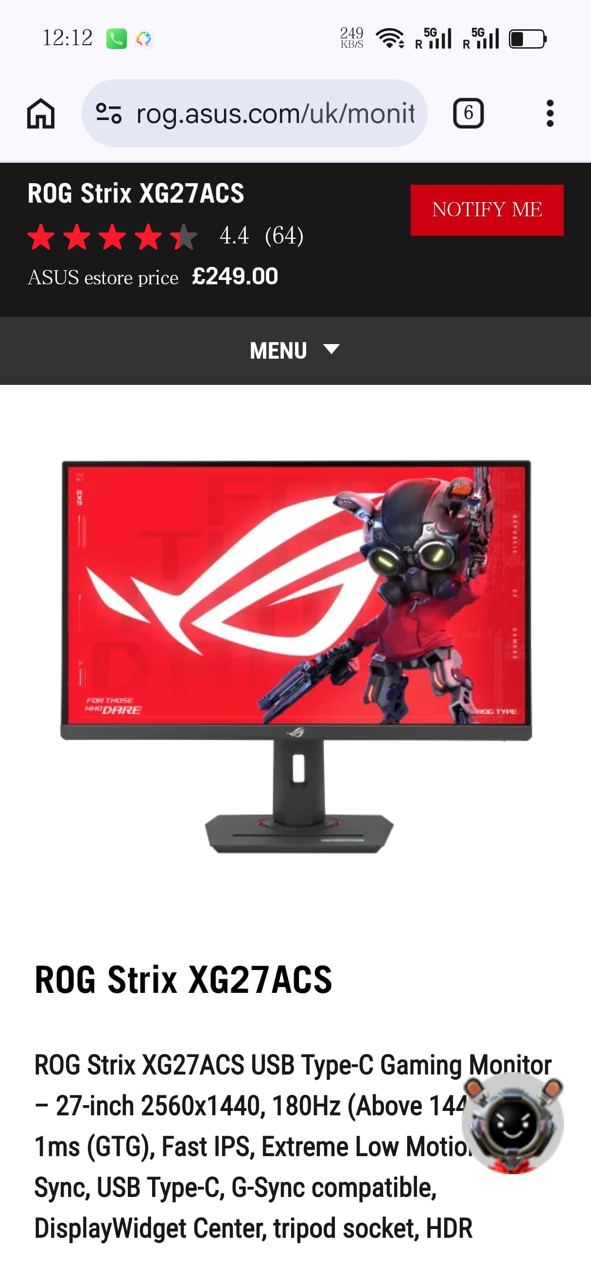ROG Strix XG27ACS Gaming Monitor